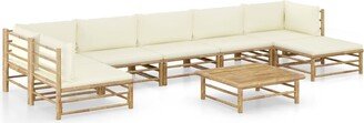 8 Piece Patio Lounge Set with Cream White Cushions Bamboo - Brown - 25.6 x 27.6 x 23.6