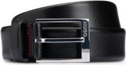 Grained-leather belt with logo-engraved buckle