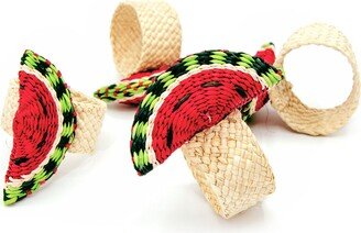 Washein Set X 4 Woven Natural Iraca Straw Red Watermelon Napkin Rings