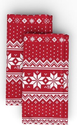 Cloth Napkins: Nordic Christmas Cloth Napkin, Longleaf Sateen Grand, Red