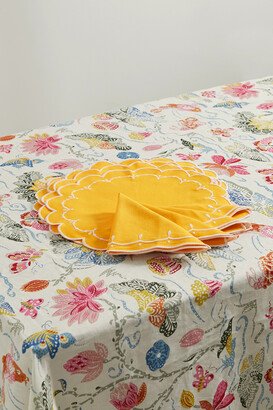 Maison Margaux - Peony Printed Linen Tablecloth And Set Of Four Embroidered Napkins And Placemats - Yellow