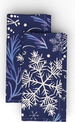 Cloth Napkins: Frosty Snowflakes- Navy Cloth Napkin, Longleaf Sateen Grand, Blue