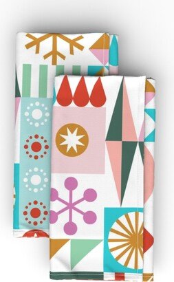 Cloth Napkins: Geometric Grid - Stars, Snowflakes, Stripes, Diamonds Cloth Napkin, Longleaf Sateen Grand, Multicolor