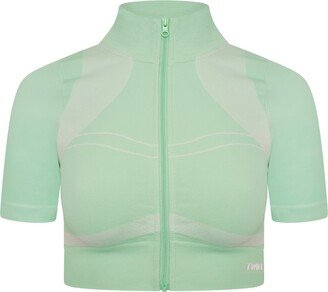 Twill Active Recycled Colour Block Zip-Up Crop Top Green