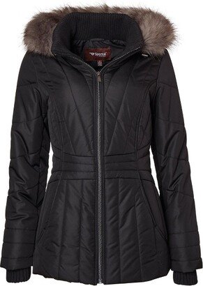 Sportoli Womens Winter Coat Faux Fur Trim Hooded Down Alternative Puffer Jacket - Black (2X)