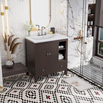 Bathroom Storage Cabinet with Doors and Drawers,Ceramic Sink