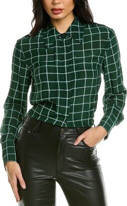 Windowpane Pleated Silk Blouse