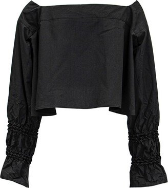 Ju-Nna Grace - Shibori Cuff Wide Neck Blouse - Black