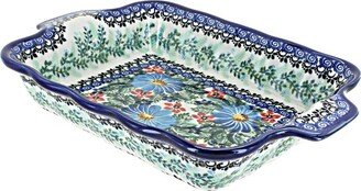 Blue Rose Pottery Blue Rose Polish Pottery Blue Buttercup Medium Rectangular Baker with Handles