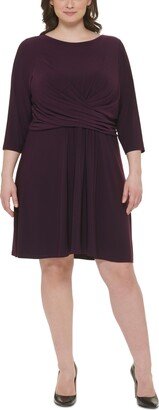 Plus Size Ruched Crossover-Front Knit Dress