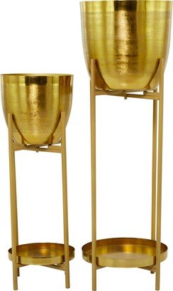 COSMO BY COSMOPOLITAN Gold Metal Modern Planter with Removable Stand - Set of 2