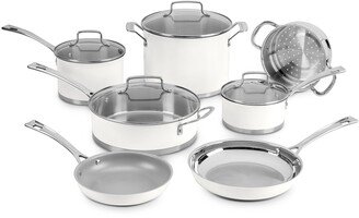 11-Pc. Stainless Steel Matte White Cookware Set
