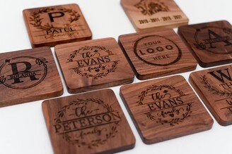 Personalied Corporate Gift Drink Coasters Engraved On A Walnut Wood Coasters, Engraved Coasters, Custom Coasters Set Of 4