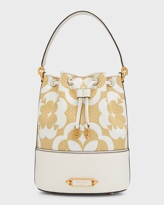 Gramercy Medium Spade Flower Monogram Raffia Bucket Bag