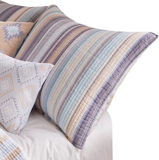 Ysa 36 Inch Quilted King Pillow Sham, Cotton, Reversible Striped Design - Blue, Purple