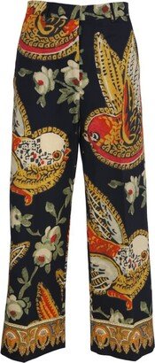 Bird Print Cropped Trousers