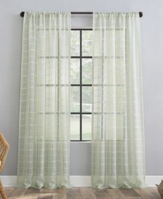 Windowpane Plaid Dust Resistant Sheer Curtain Panel Collection