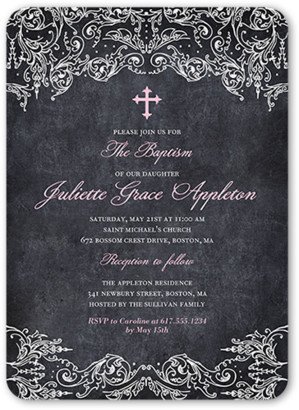 Baptism Invitations: Divine Chalk Girl Baptism Invitation, Pink, Standard Smooth Cardstock, Rounded