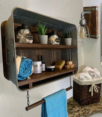 Farmhouse Bath Shelf No. 102 - Rectangle Horizontal Galvanized Tub With Shelves- Bathroom Shelf- Country Wall Decor- Laundry Room- Mudroom