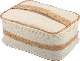 Unique Bargains Canvas Portable Travel Wood Grain Pattern Makeup Bag Beige 8.54x3.94x6.02 1 Pc