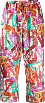 Graphic-Print Drawstring Cropped Trousers