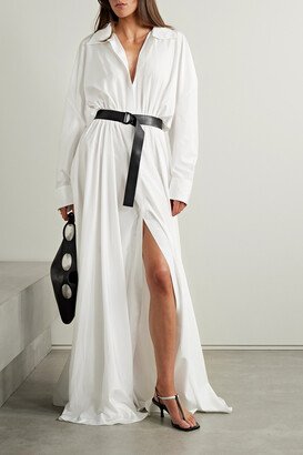 Belted Gathered Poplin Gown - White