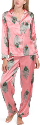 TJMAXX Satin Peacock Notch Long Sleeve Long Leg Pajama Set For Women