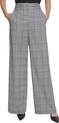 Women's Glenn Plaid Wide-Leg Pants - Black/cream