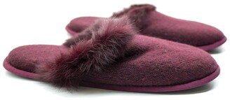 Ladies Slippers With Rabbit Fur Trim On Top-AE