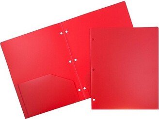 JAM Paper & Envelope JAM Paper Heavy Duty Plastic 3 Hole Punch Two-Pocket School Folders Red 383HHPREA