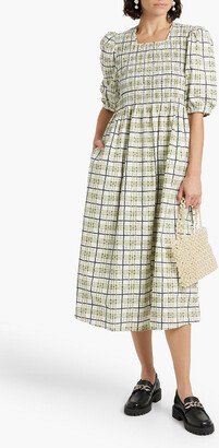 Daria shirred checked cotton-poplin midi dress