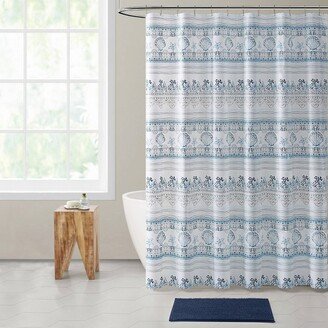 14pc Striped Home Coastal Horizon PEVA Shower Curtain Bath Set Navy