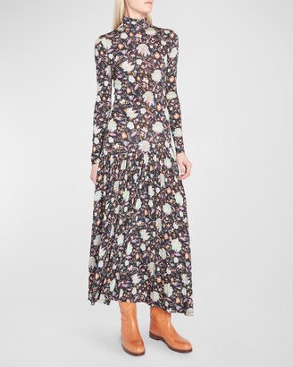 Fernanda Floral Pleated Asymmetric Midi Dress