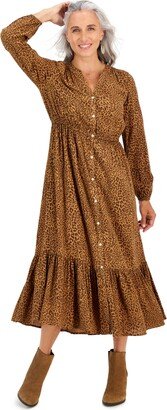 Style & Co Petite Animal-Print Long-Sleeve Maxi Dress, Created for Macy's