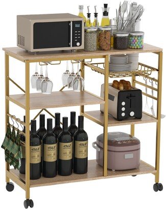 Kitchen Shelf with 6 Hooks and 4 Removable Stop Wheels