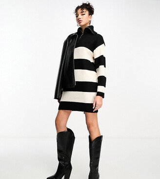 ASOS DESIGN Tall knit sweater mini dress with zip neck in stripe