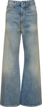 Cotton denim wide jeans
