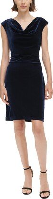 Petite Velvet Cowl-Neck Sheath Dress