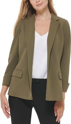 Petites Womens Cuffed Notch Collar Open-Front Blazer