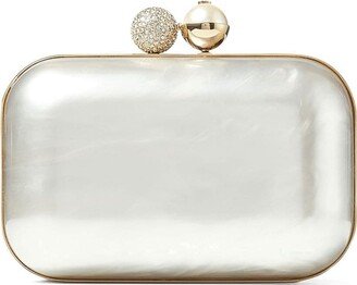 Cloud crystal-embellished metallic clutch bag