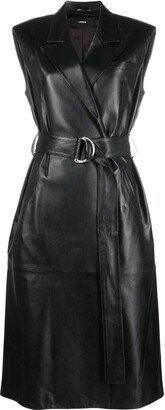 Belted Sleeveless Leather Coat