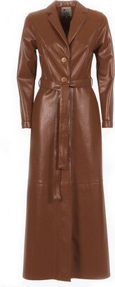 Julia Allert Long Button-Up Eco-Leather Trench - Brown