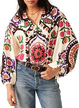 ba & sh Frida Printed Puff Sleeve Blouse