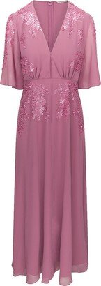 Hope and Ivy The Lili Plunge Front Embellished Maxi Dress With Flutter Sleeve