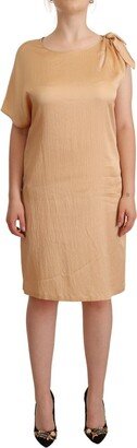 Beige One Sleeve Knee Length Shift Women's Dress