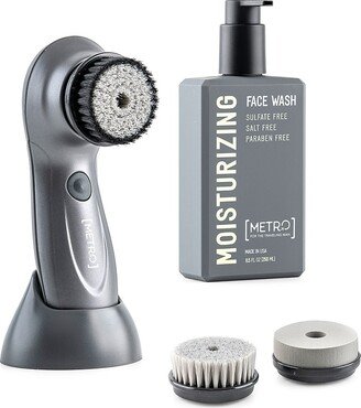 MetroMan 4-Piece Moisturizing Face Wash & USB Facial Brush Travel Set