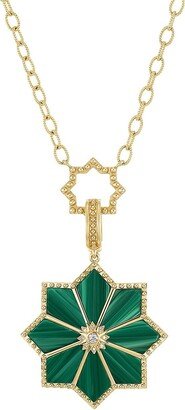 Orly Marcel Fez 18K Yellow Gold, Malachite & .063 TCW Diamond Pendant Necklace