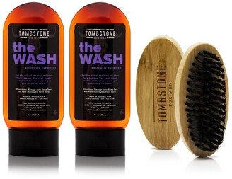 Tombstone For Men The Wash Vegan Oil-Free Salicylic Cleanser 2-Pack & The Beard Brush Set