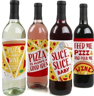 Big Dot Of Happiness Pizza Party Time - Party Decor - Wine Bottle Label Stickers - 4 Ct