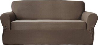 Stretch Plush Sofa Slipcover Chocolate Brown